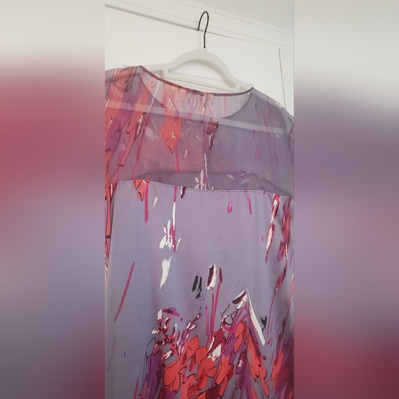 Elie Tahari Silk Dress Floral Lavender Orange Pink - Picture 5 of 7